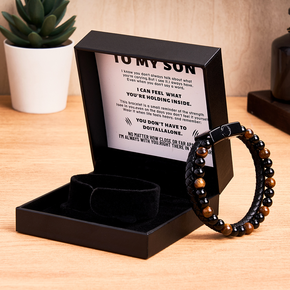 Peronalized Name Bracelet The Guardian Son's Tiger Eye Bracelet Set