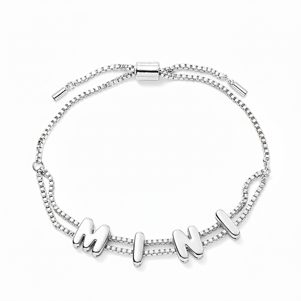 Custom Bubble Letter Name Bracelet Personalized Name Bracelet Engraved Name Bracelet Bridesmaid Name Bracelet Gift for Her