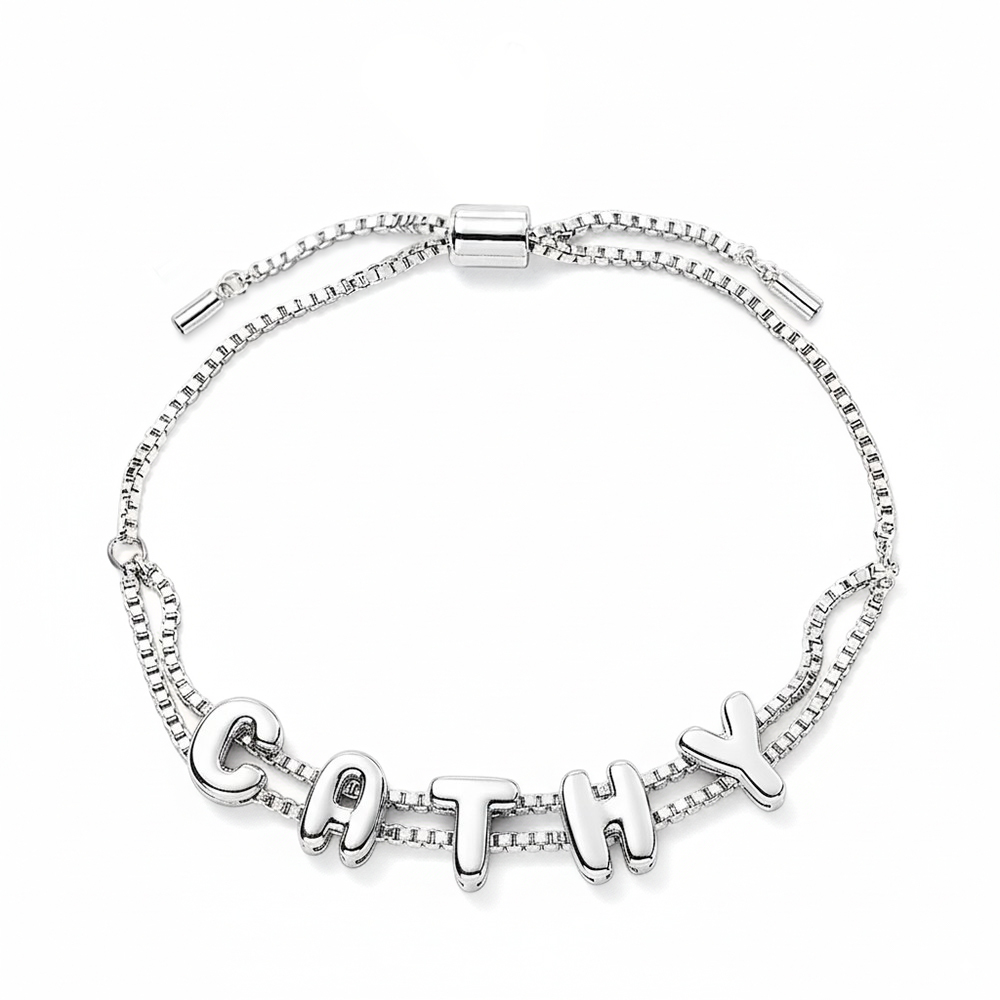 Custom Bubble Letter Name Bracelet Personalized Name Bracelet Engraved Name Bracelet Bridesmaid Name Bracelet Gift for Her