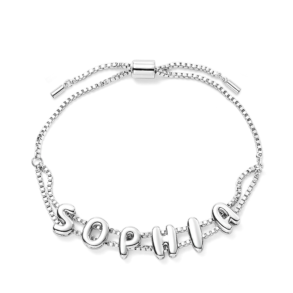 Custom Bubble Letter Name Bracelet Personalized Name Bracelet Engraved Name Bracelet Bridesmaid Name Bracelet Gift for Her