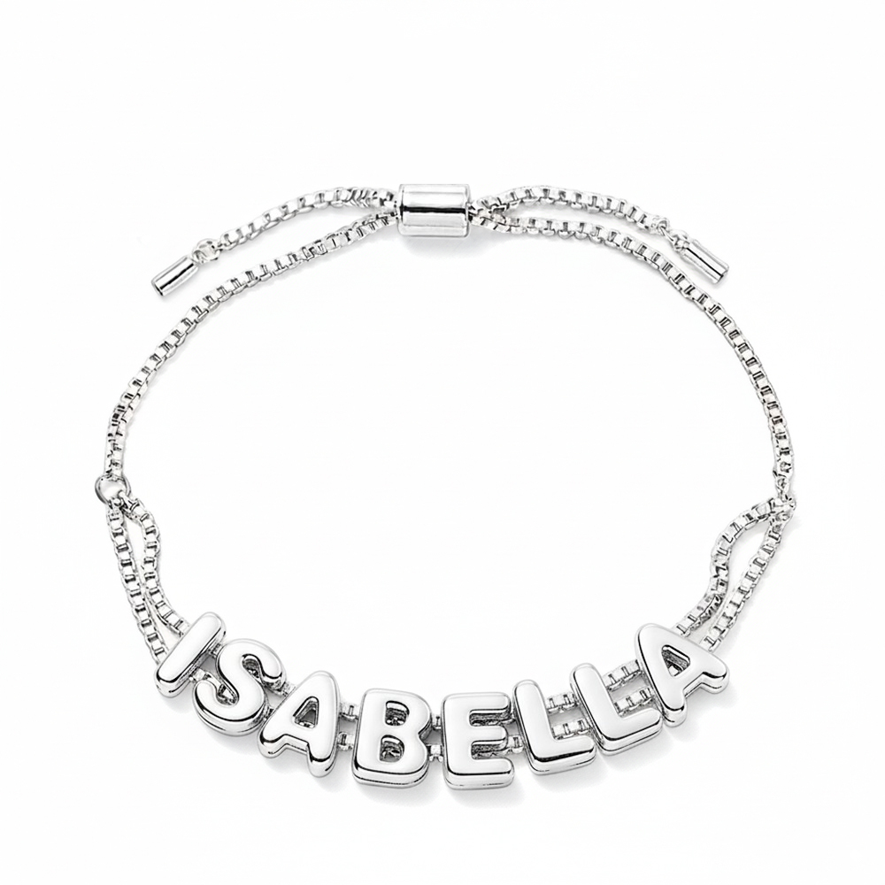 Custom Bubble Letter Name Bracelet Personalized Name Bracelet Engraved Name Bracelet Bridesmaid Name Bracelet Gift for Her