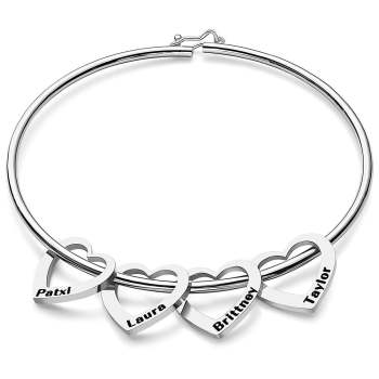 Custom Bangle Bracelet with Heart/Round Pendants Personalized Gift