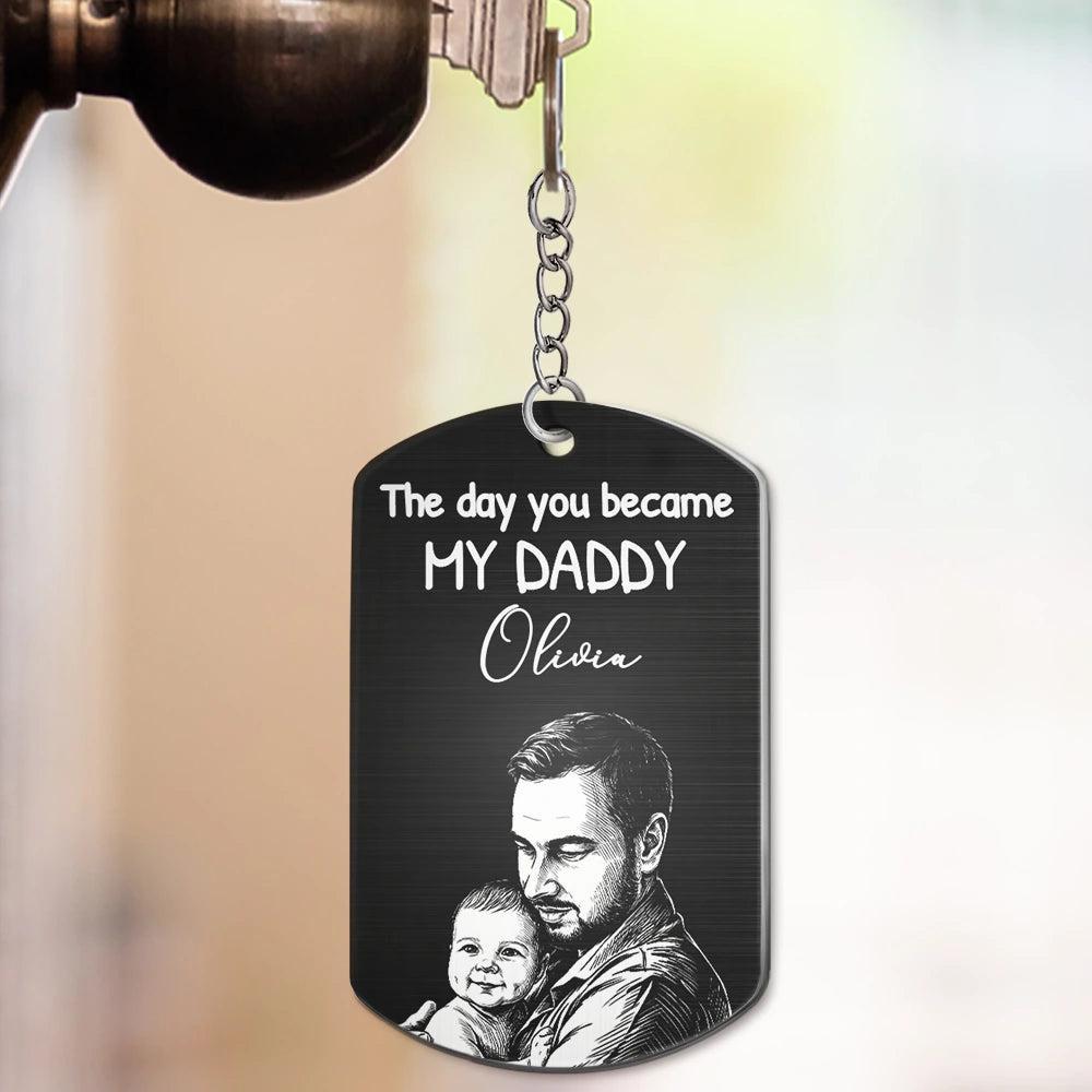 Custom Name Baby Picture Keychain Personalized Birth Date Calendar Metal Key Ring Newborn Birthday Gift for Husband