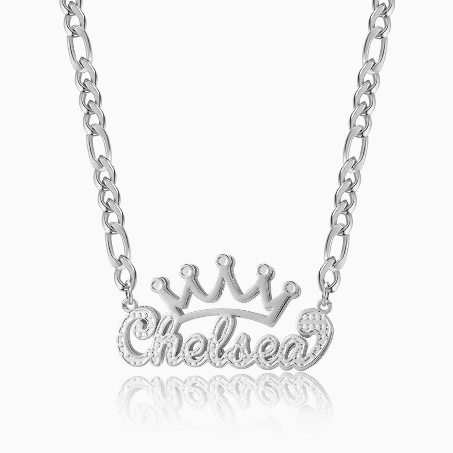 Custom Crown Name Necklace Personalized Crown Nameplate Double Plated Crown Name Necklace