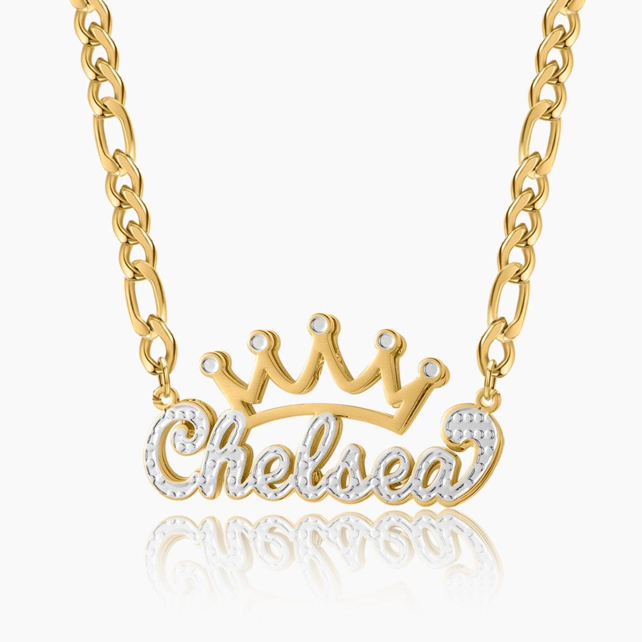 Custom Crown Name Necklace Personalized Crown Nameplate Double Plated Crown Name Necklace