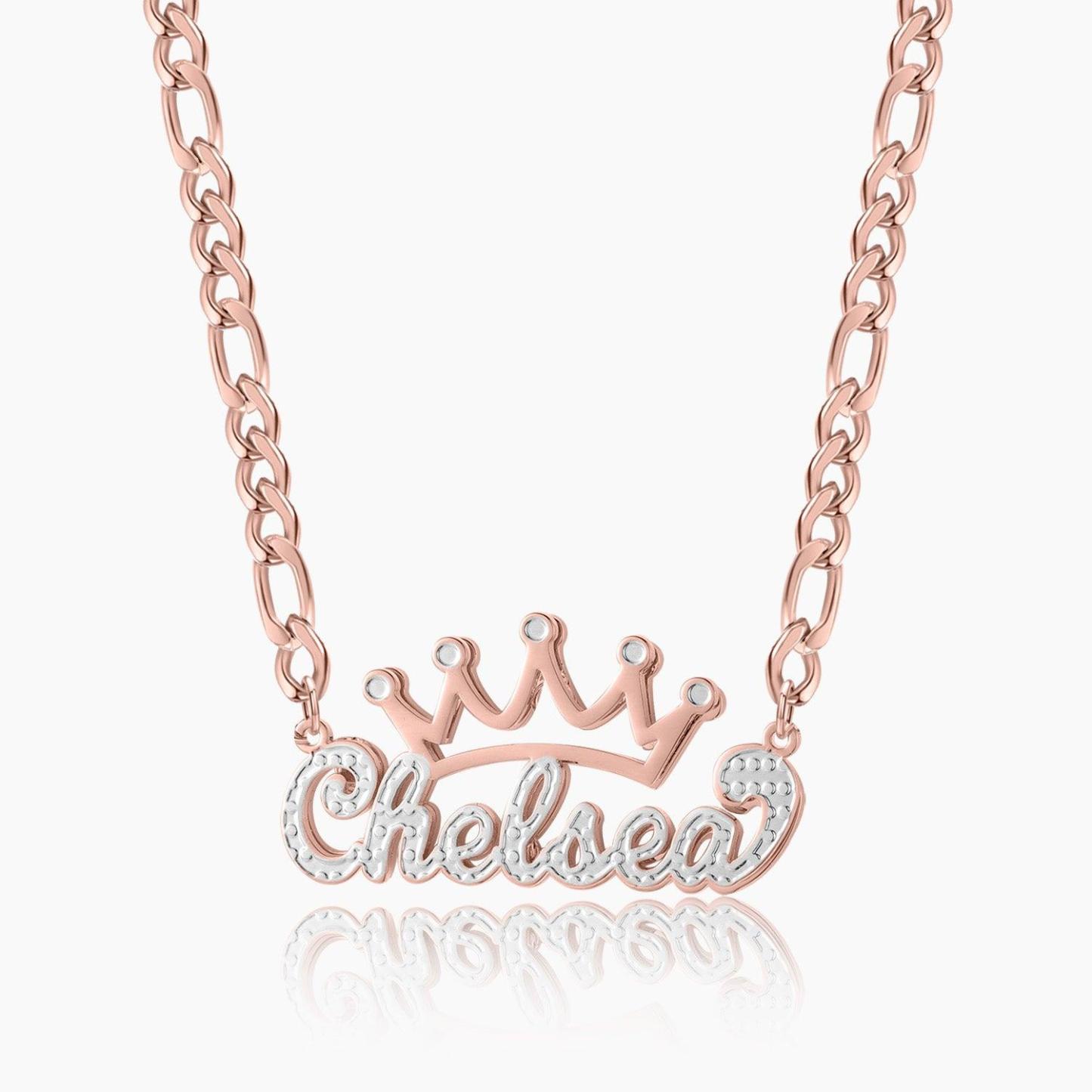Custom Crown Name Necklace Personalized Crown Nameplate Double Plated Crown Name Necklace