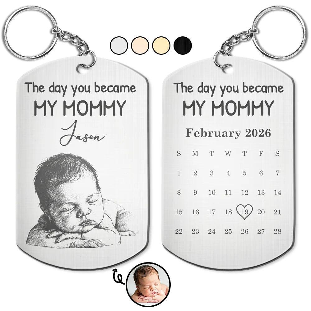 Custom Name Baby Picture Keychain Personalized Birth Date Calendar Metal Key Ring Newborn Birthday Gift for Husband