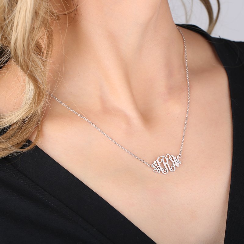 Celebrity Monogram Necklace Silver