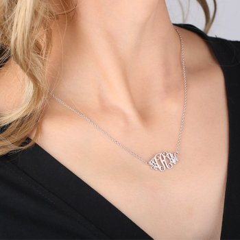 Celebrity Monogram Necklace Silver