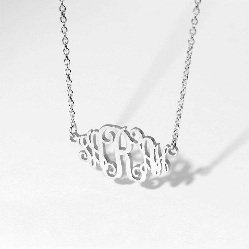 Celebrity Monogram Necklace Silver