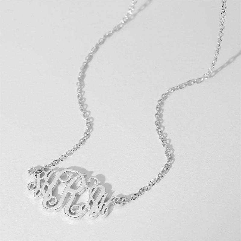 Celebrity Monogram Necklace Silver