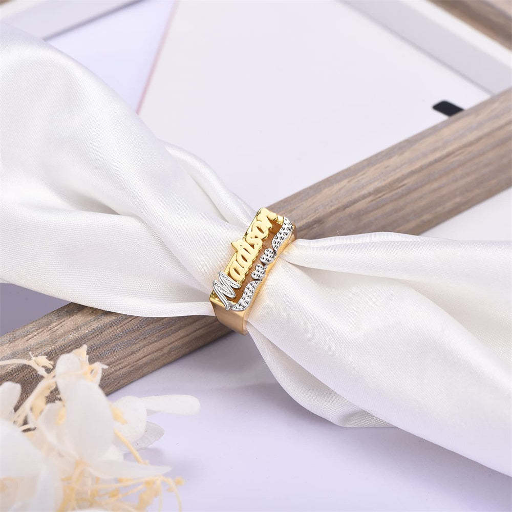 Personalized Name Ring With Heart Initial Ring Jewelry Gift for Women Men - NameNecklace