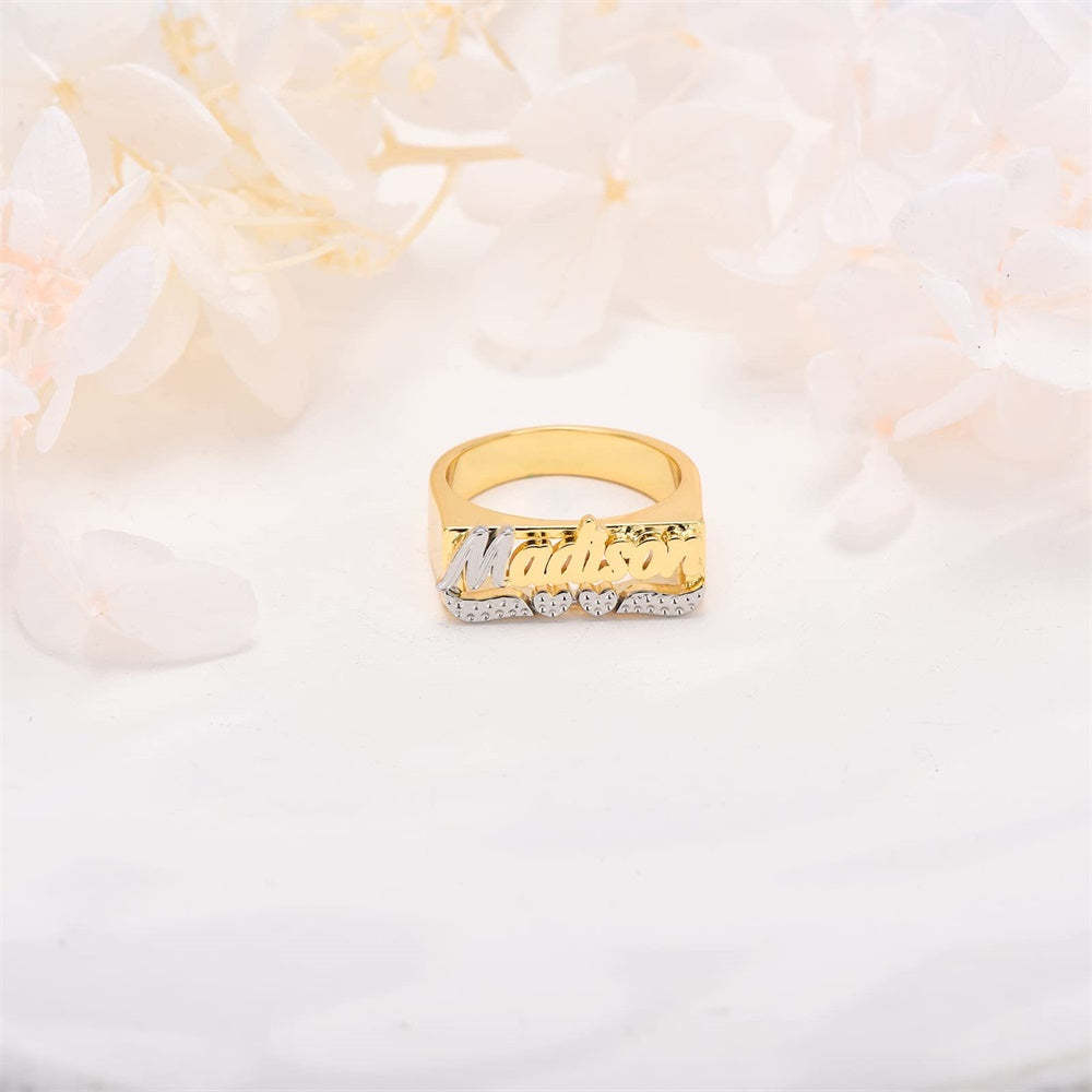 Personalized Name Ring With Heart Initial Ring Jewelry Gift for Women Men - NameNecklace