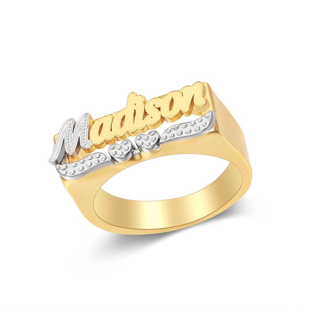 Personalized Name Ring With Heart Initial Ring Jewelry Gift for Women Men - NameNecklace