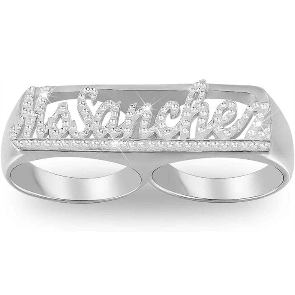 Personalized Name Ring With White Zircon Two Fingers Ring Jewelry Gift for Women Men - NameNecklace