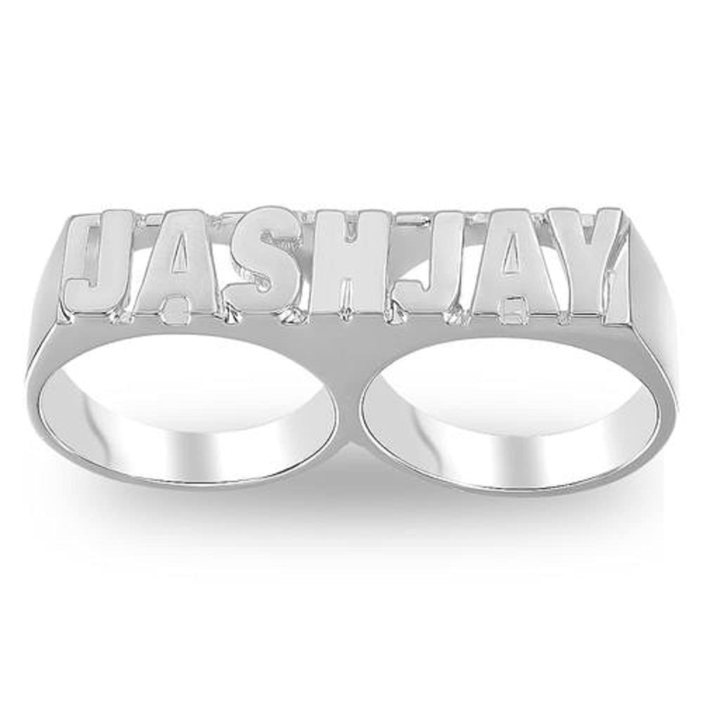 Personalized Name Ring Two Fingers Ring Jewelry Gift for Women Men - NameNecklace