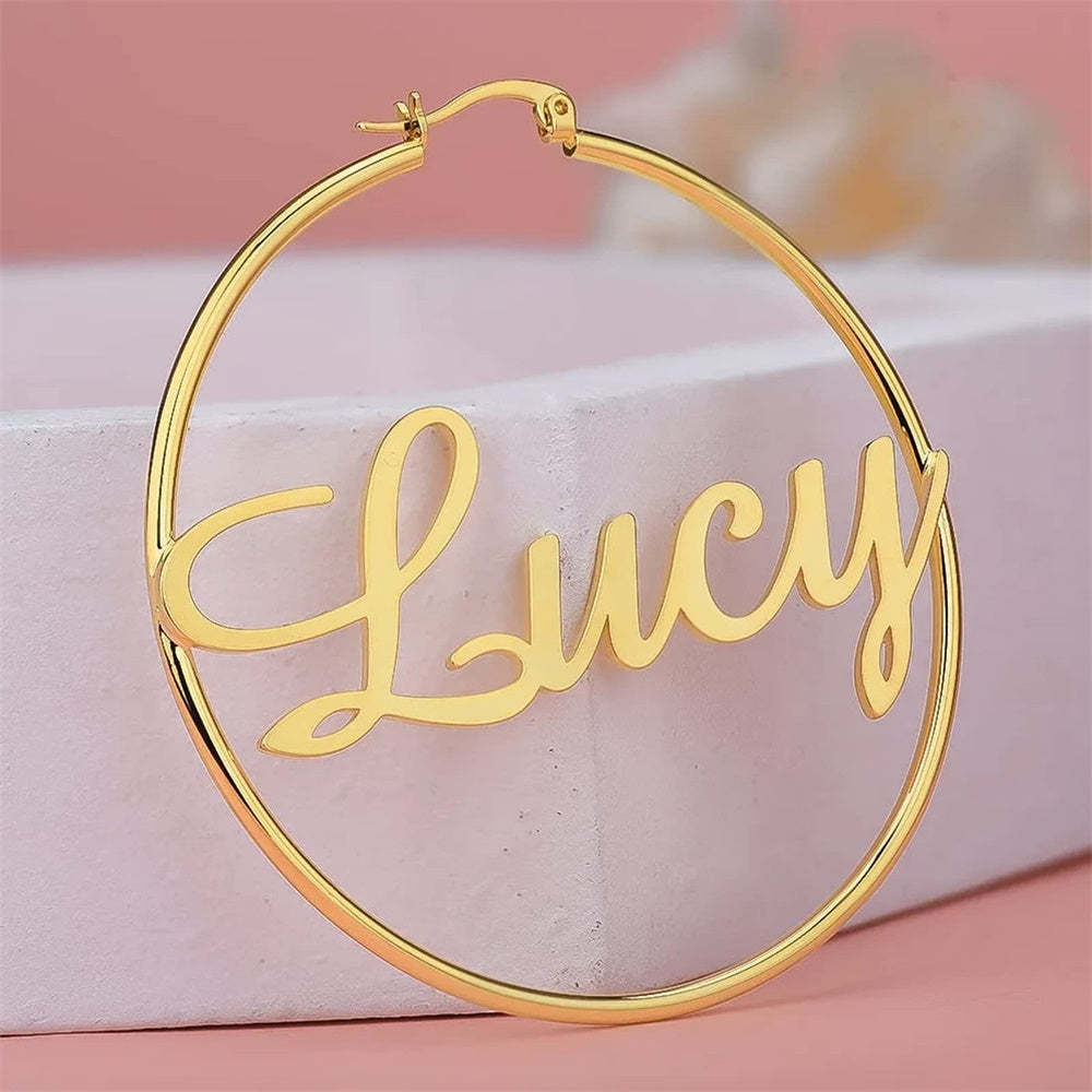 Personalized Name Earrings Name Hoop Earrings Fashion Jewelry Gift For Women - NameNecklace