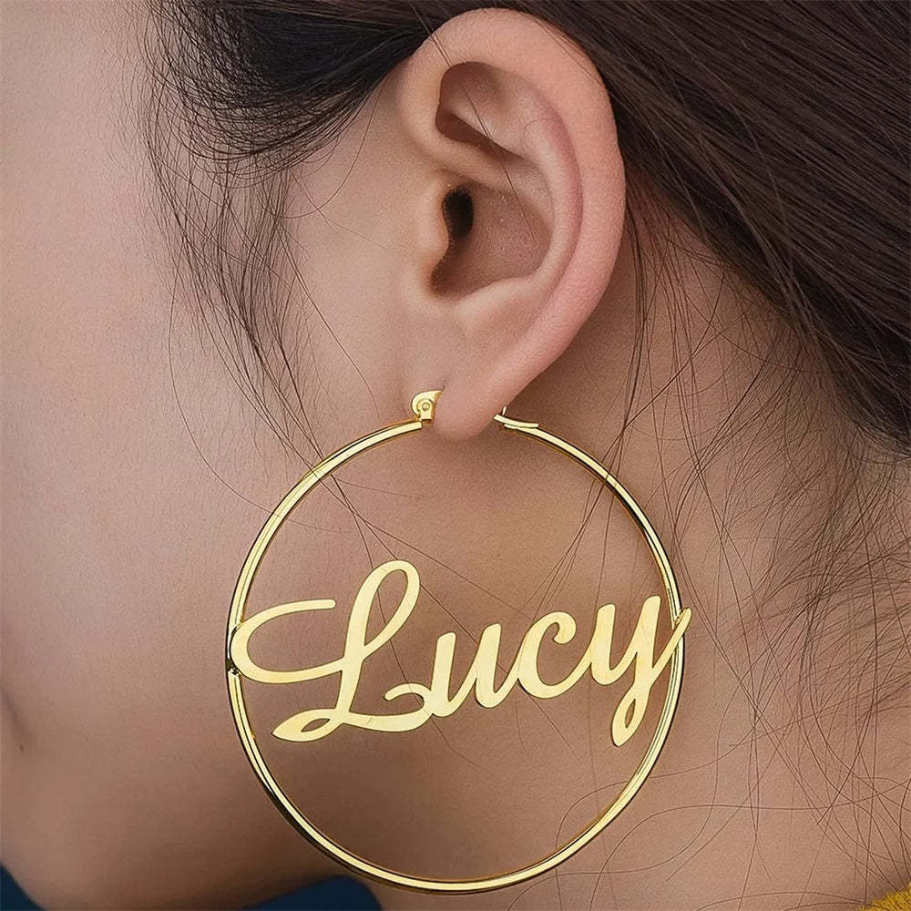Personalized Name Earrings Name Hoop Earrings Fashion Jewelry Gift For Women - NameNecklace