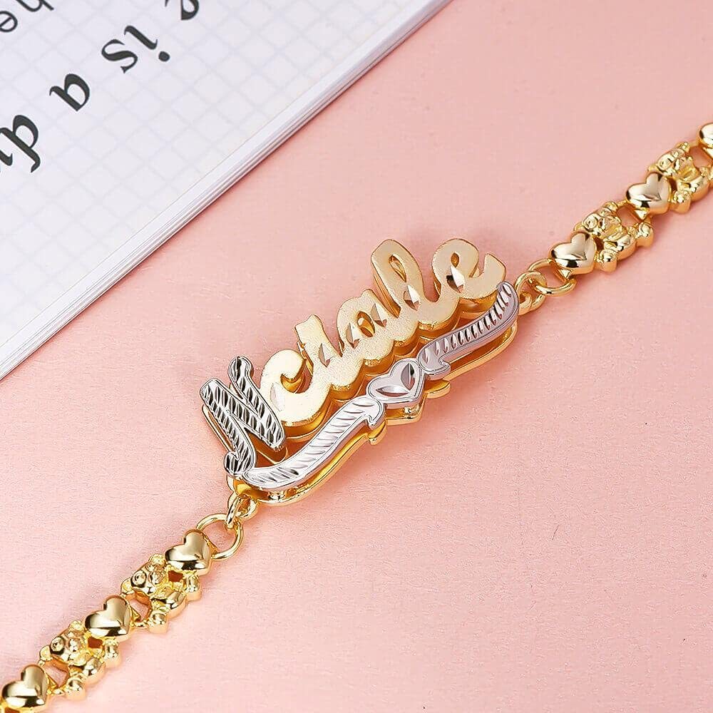 Personalized Name Bracelet Nameplate Love Heart Decor Bracelet Jewelry Gifts For Girls - NameNecklace