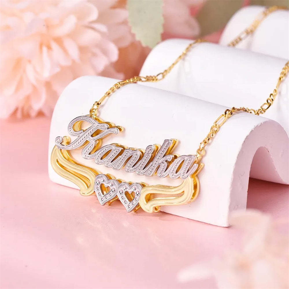Personalized Name Necklace Double Heart Necklace Gifts for Women - NameNecklace