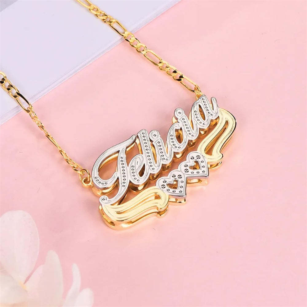 Personalized Name Necklace Double Heart Necklace Gifts for Women - NameNecklace