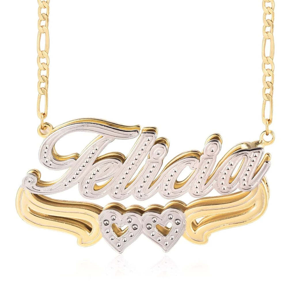 Personalized Name Necklace Double Heart Necklace Gifts for Women - NameNecklace