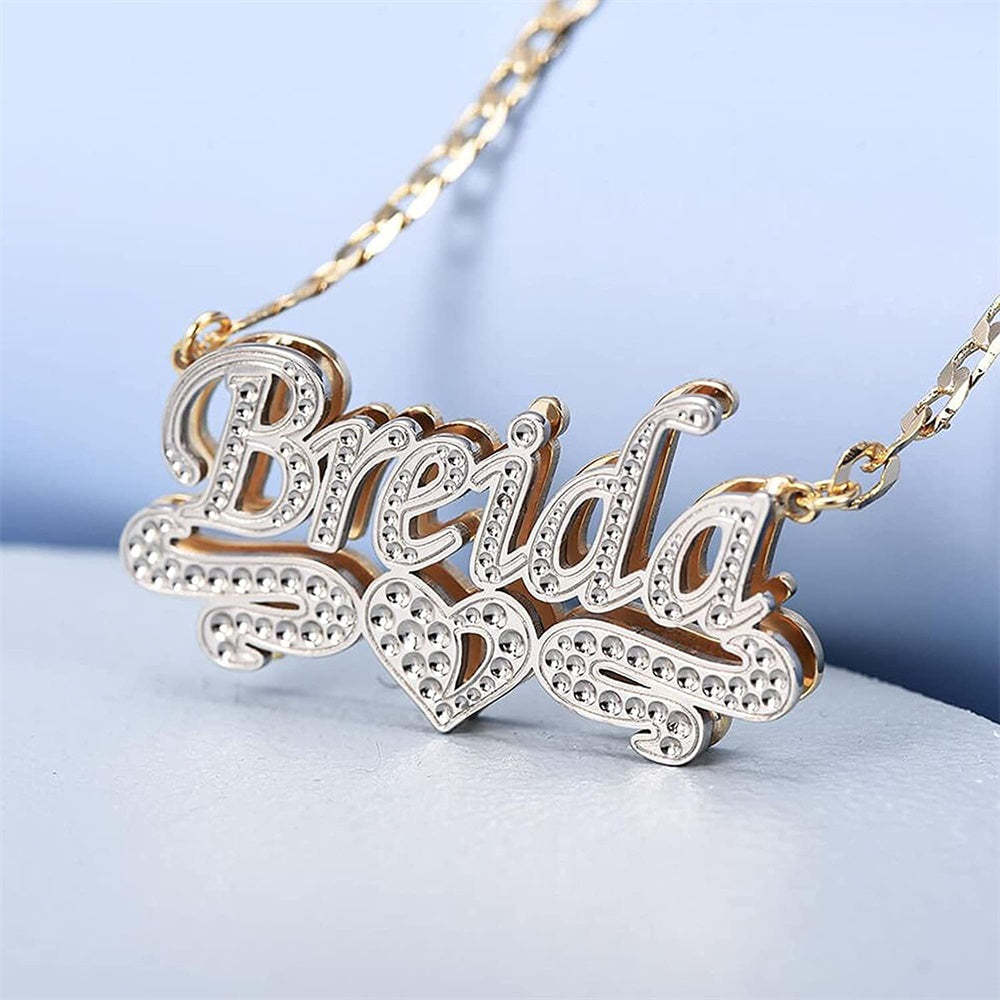 Personalized Name Necklace Love Heart Decor Necklace Gifts for Women - NameNecklace