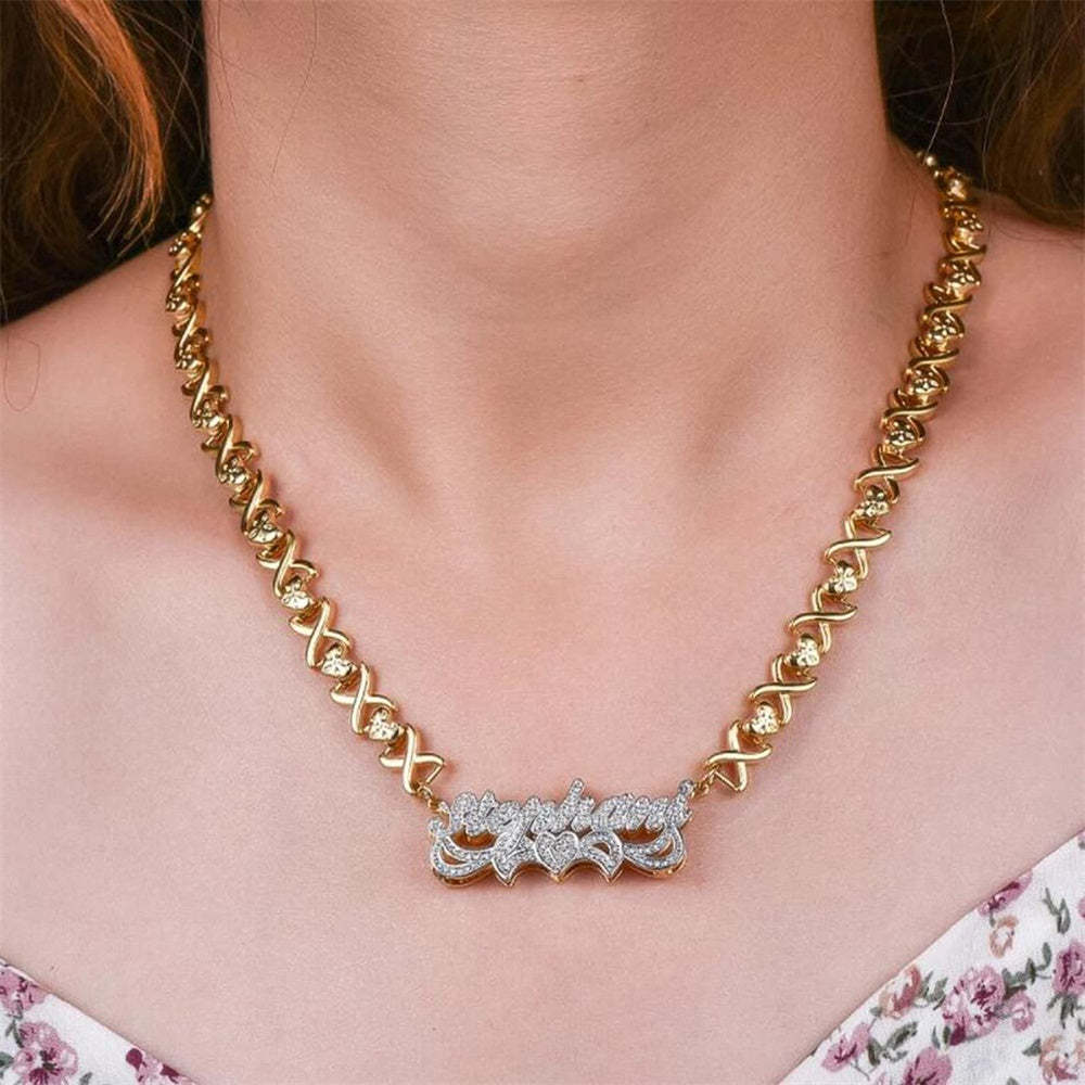 Personalized Name Necklace Bling Metal Heart Decor Necklace Gifts for Women - NameNecklace