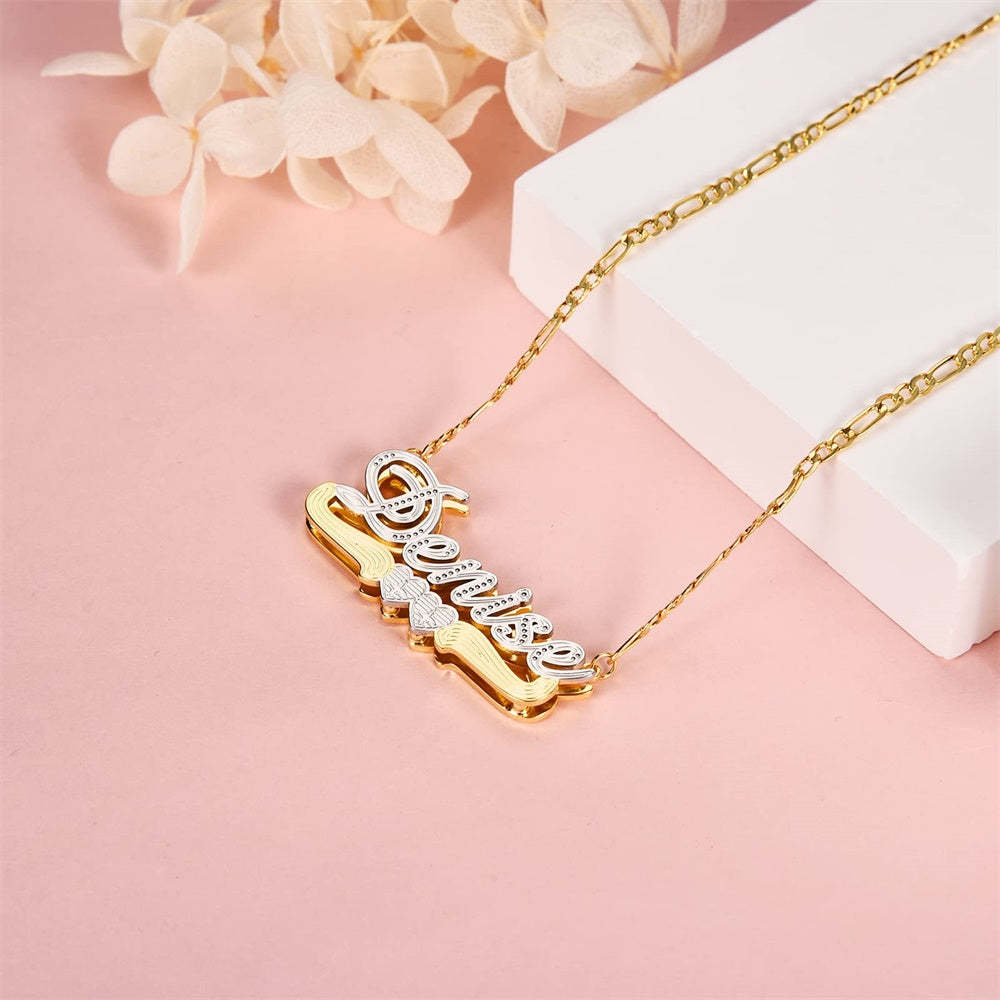 Personalized Name Necklace Double Heart Necklace Gifts for Couples - NameNecklace