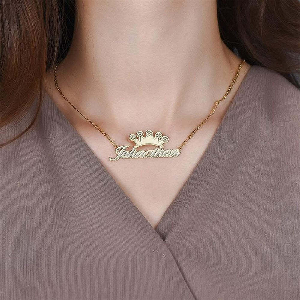 Personalized Name Necklace With Crown Metal Necklace Gifts for Men - NameNecklace