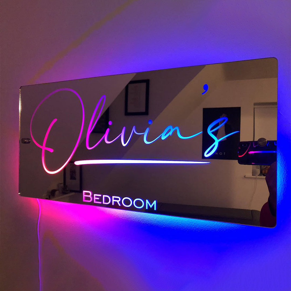 Personalised Name Mirror Sign LED Light Up Mirror Bedroom Sign