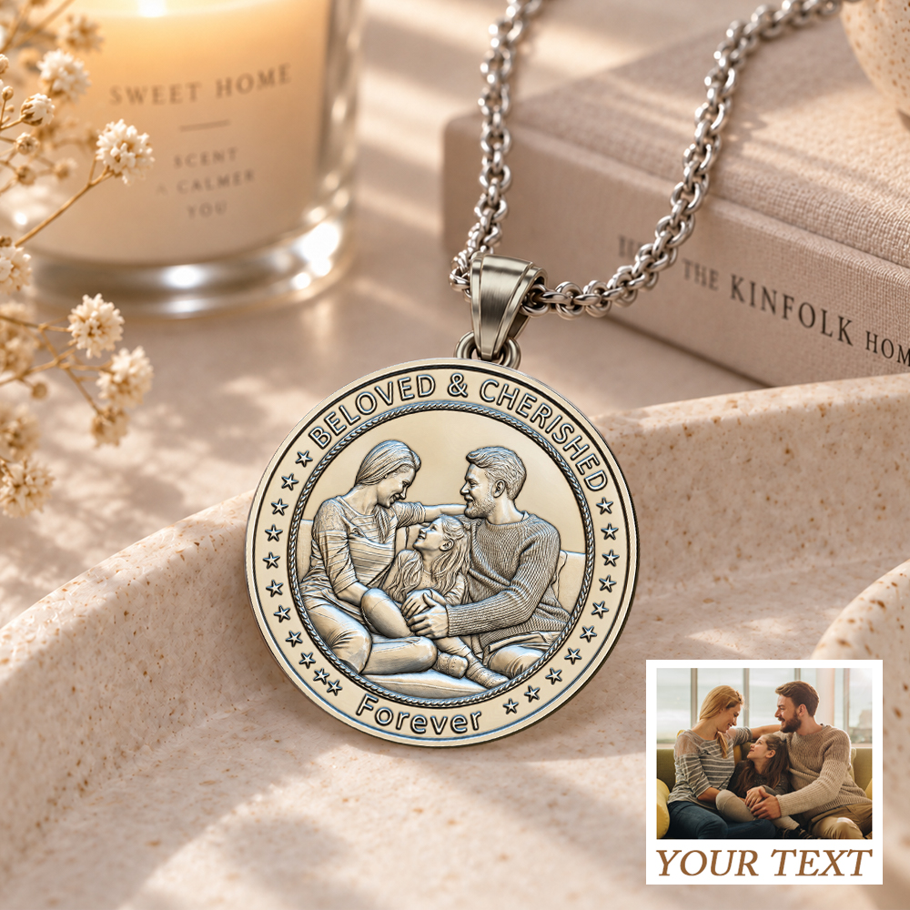 Personalized 3D Relief Photo Coin Necklace Custom Portrait Relief Coin Pendant Gifts For Family