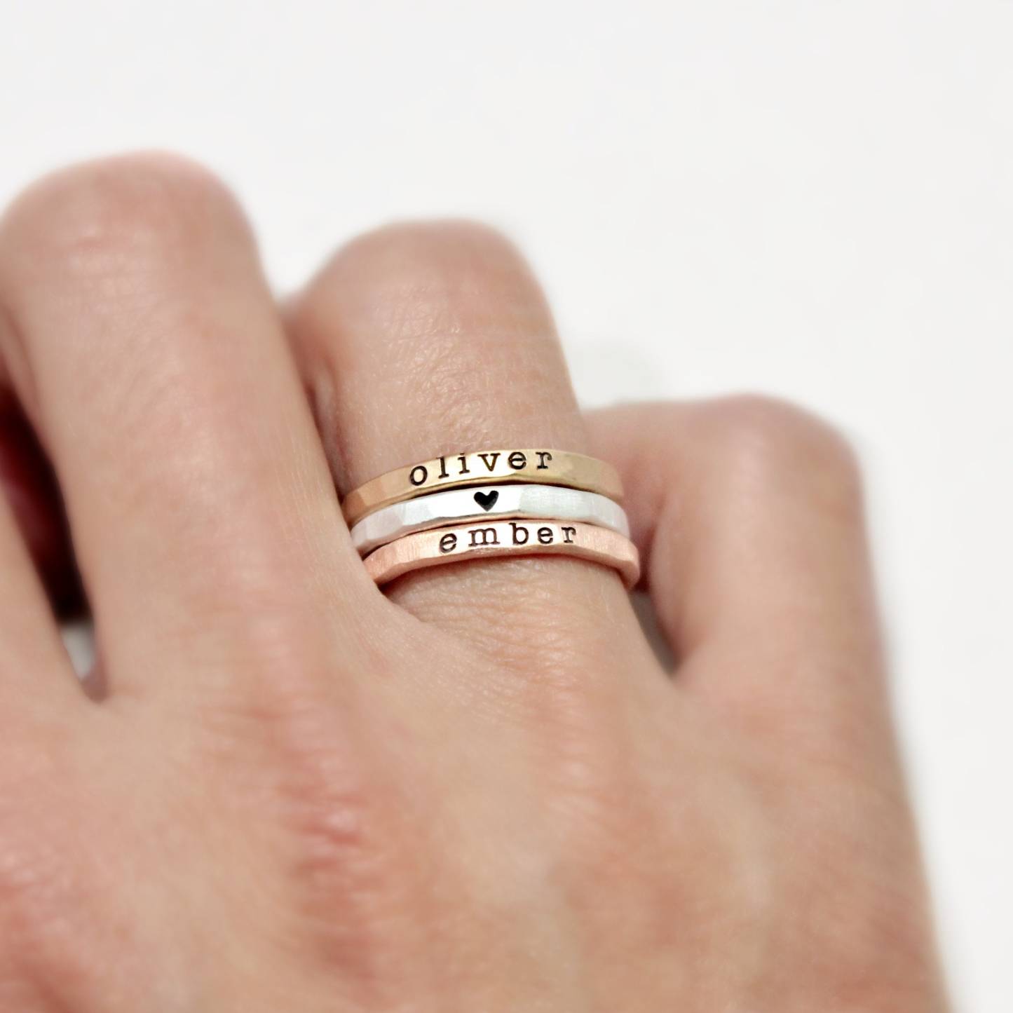 Personalized Stackable Name Ring Set Custom Name Band Ring Dainty Stacking Jewelry Minimalist Engraved Name Ring Set