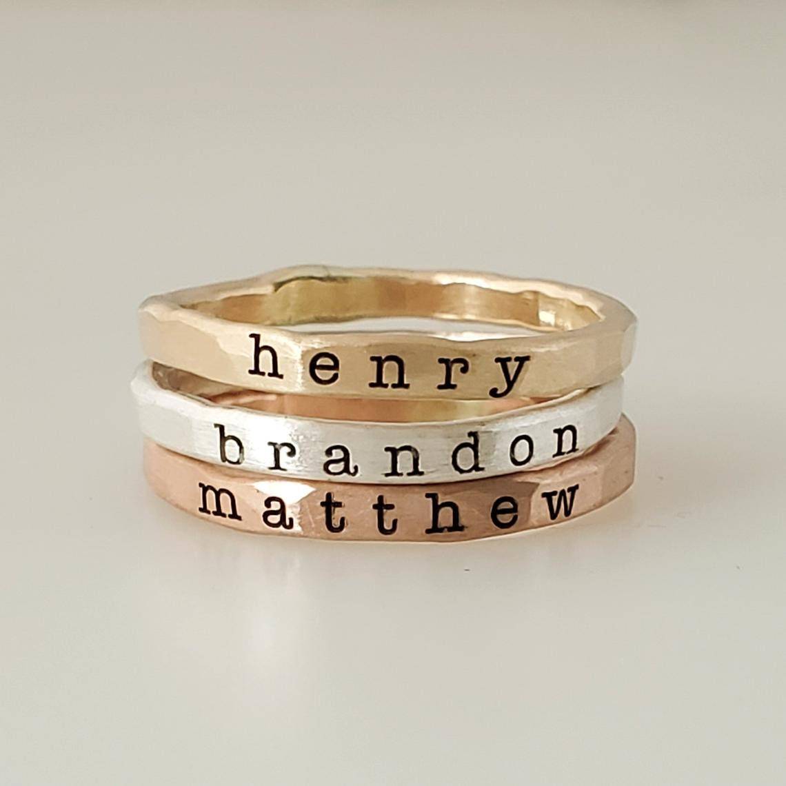 Personalized Stackable Name Ring Set Custom Name Band Ring Dainty Stacking Jewelry Minimalist Engraved Name Ring Set
