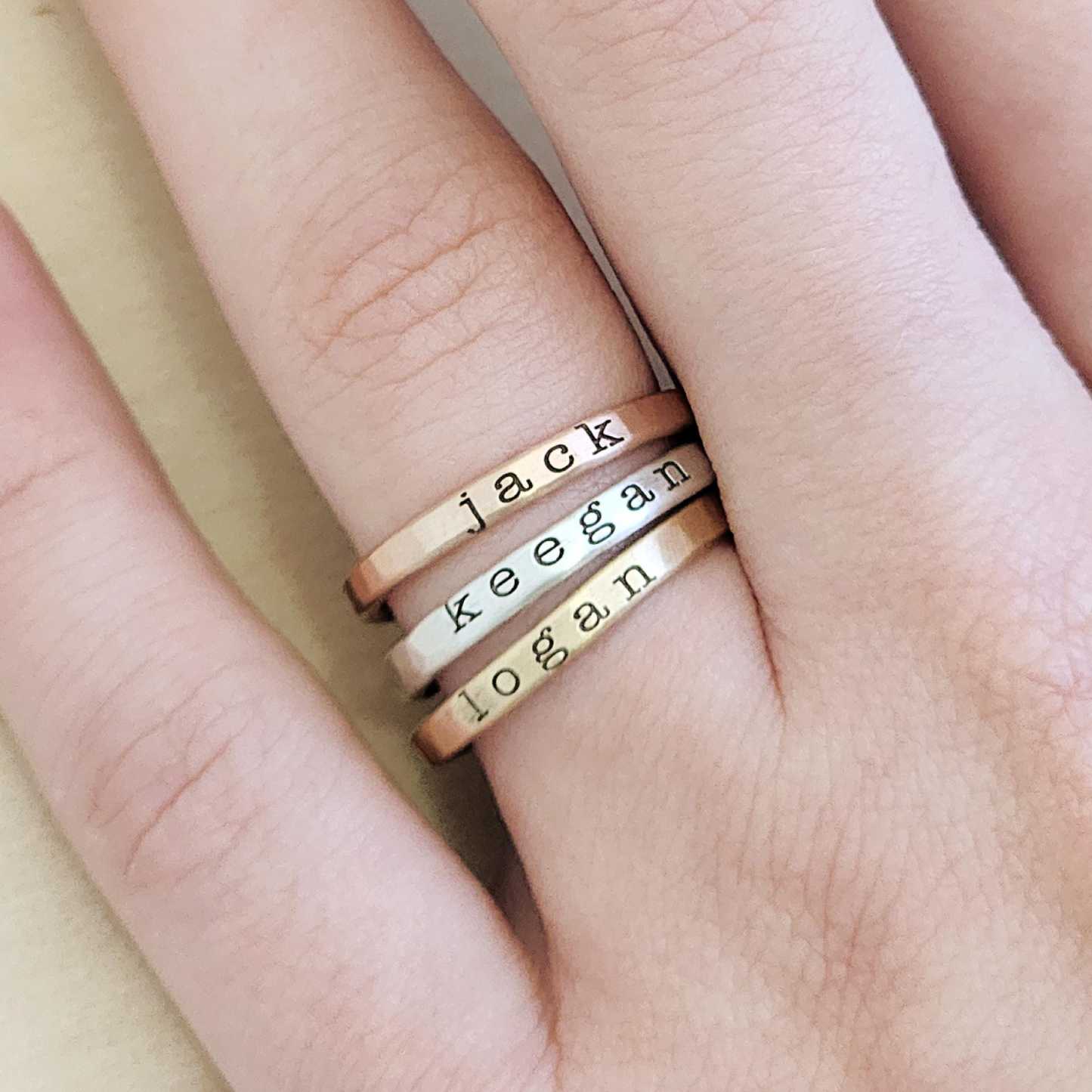 Personalized Stackable Name Ring Set Custom Name Band Ring Dainty Stacking Jewelry Minimalist Engraved Name Ring Set