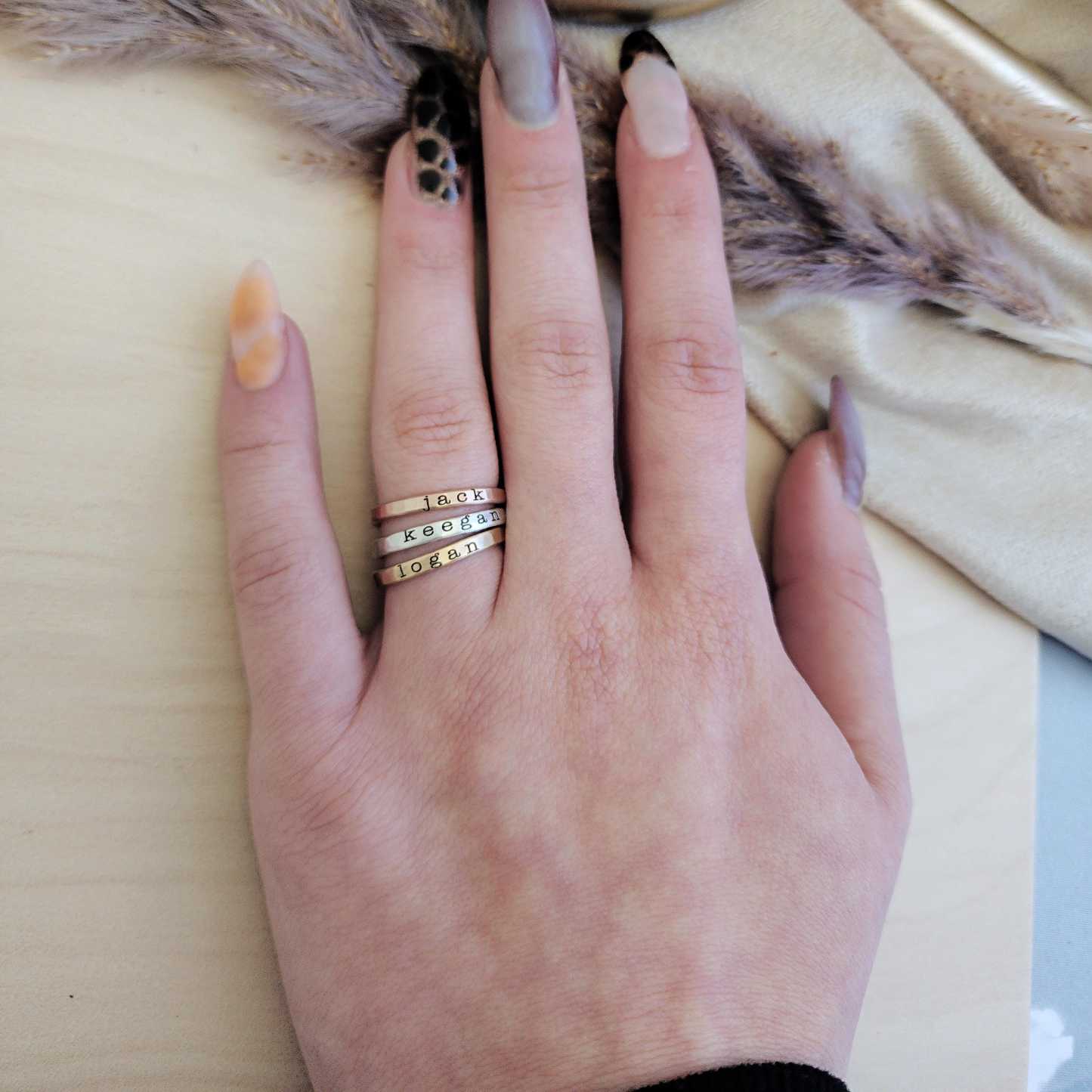 Personalized Stackable Name Ring Set Custom Name Band Ring Dainty Stacking Jewelry Minimalist Engraved Name Ring Set