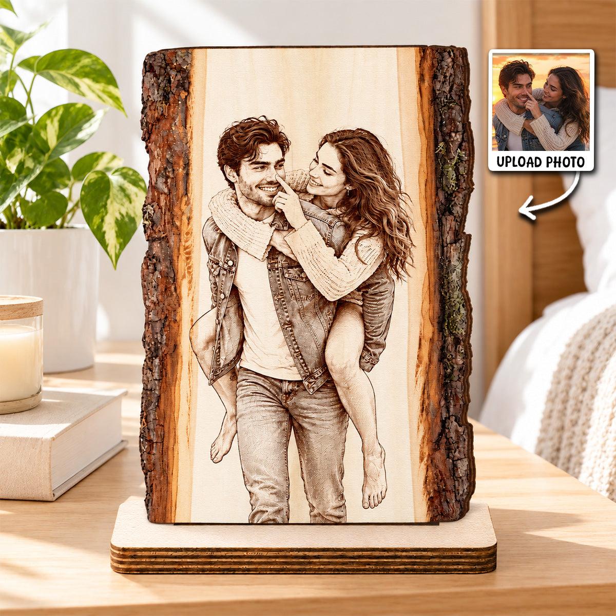 Custom Photo Pencil Sketch Wooden Plaque Personalized Double Sided Wood Slice Tabletop Decor Couple Keepsake Gift