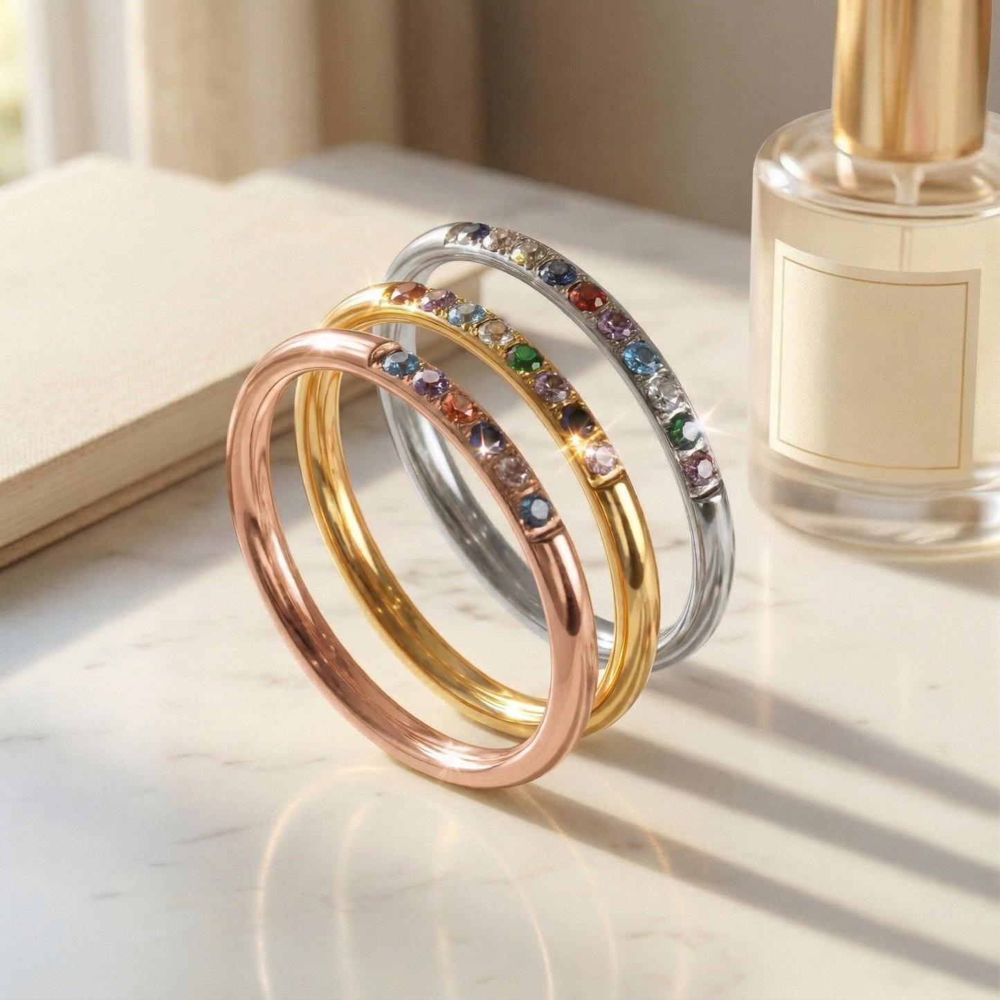 Personalized Birthstone Ring Custom Stackable Dainty Band Dainty  Stackable Gemstone Ring for Her