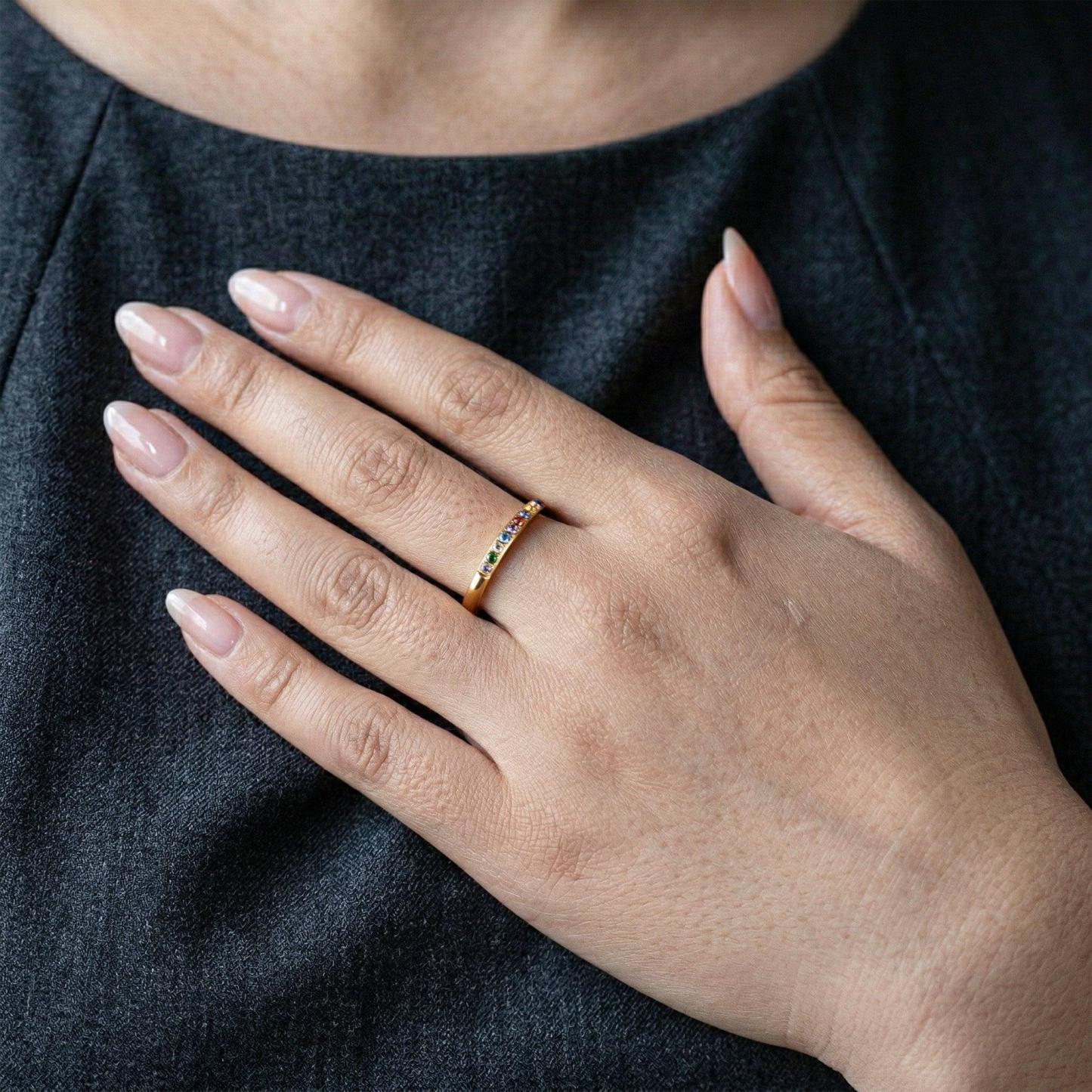 Personalized Birthstone Ring Custom Stackable Dainty Band Dainty  Stackable Gemstone Ring for Her