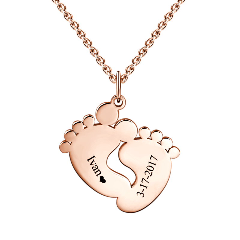 Personalized Baby Feet Necklace Rose Gold