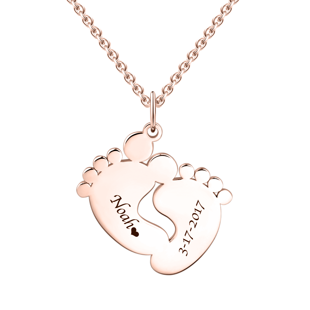 Personalized Baby Feet Necklace Rose Gold