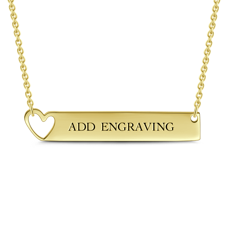 Engravable Heart Bar Necklace 14K Gold Plated