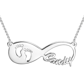 Baby Footprint Infinity Name Necklace Silver