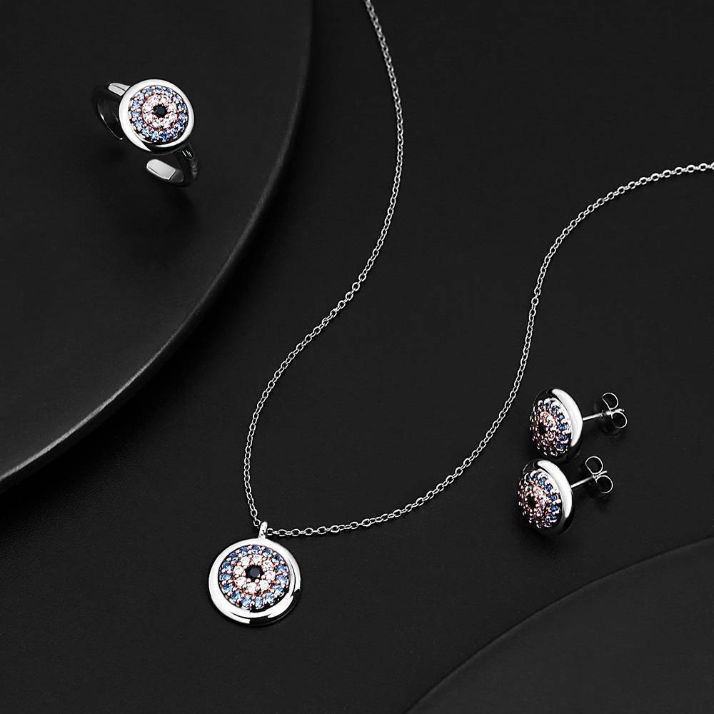 Devil's Eye Pendant Necklace Platinum  Plated