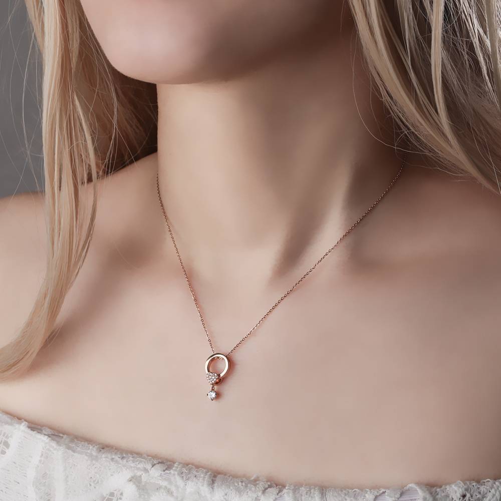 Floating Heart Pendant Necklace Rose Gold Plated