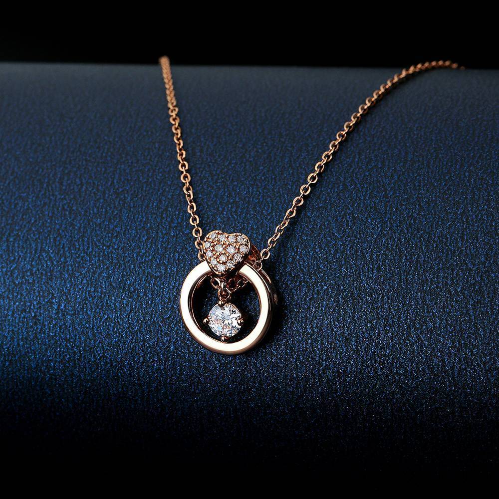 Floating Heart Pendant Necklace Rose Gold Plated