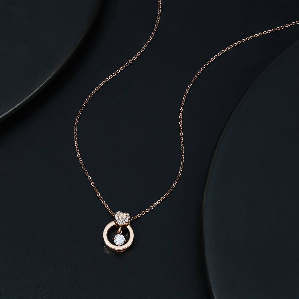Floating Heart Pendant Necklace Rose Gold Plated