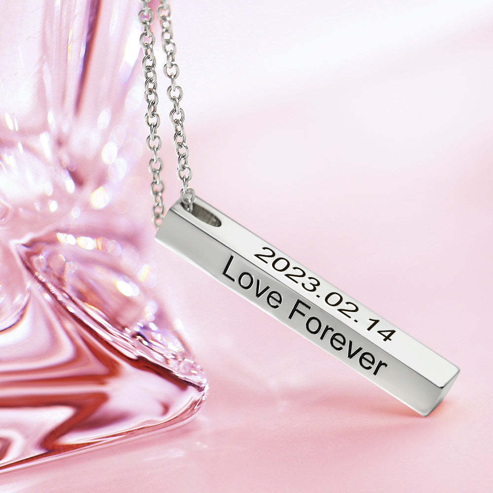 3d Engraving Vertical Bar Necklace Silver Valentine's Day Gift For Her