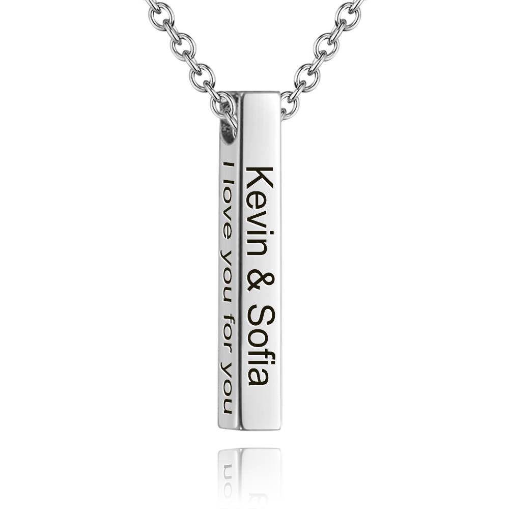 3d Engraving Vertical Bar Necklace Silver Valentine's Day Gift For Her
