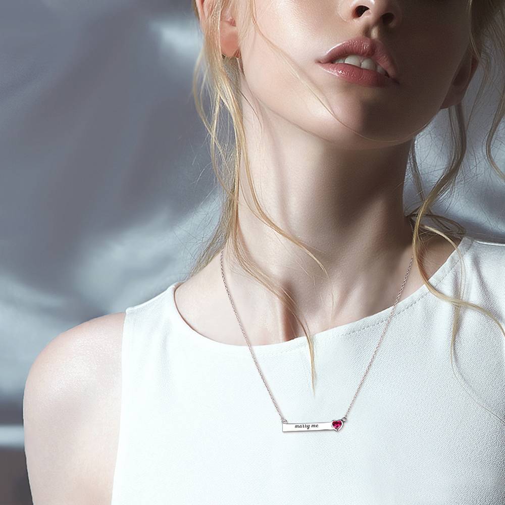 Rose Heart Bar Necklace with Engraving Silver